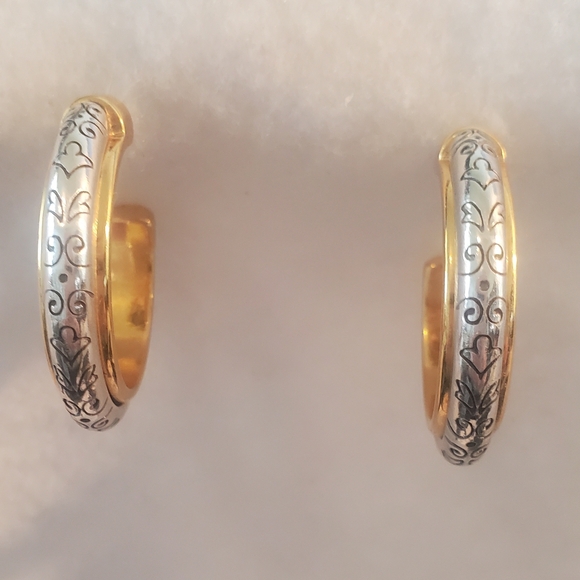 Brighton Jewelry - Brighton Venezia Two-Tone Gold and Silver Engraved Hoop Earrings